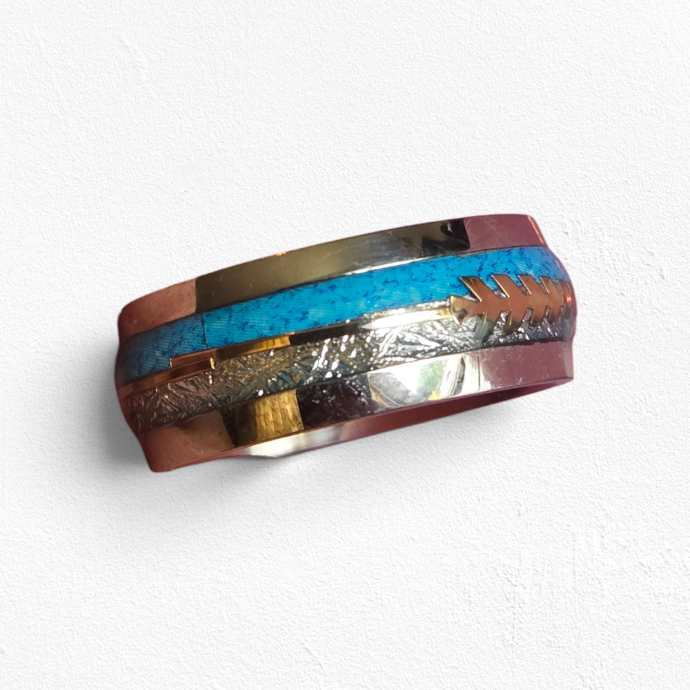 Stainless Steel Ring Turquoise Inlay Gold Arrow Wide Band Mens Size 7 NIB